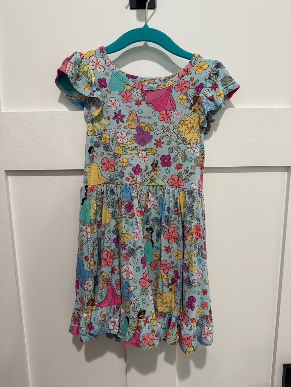 Posh Peanut Light Blue Floral Princess Print Dress with Pink & Yellow Accents